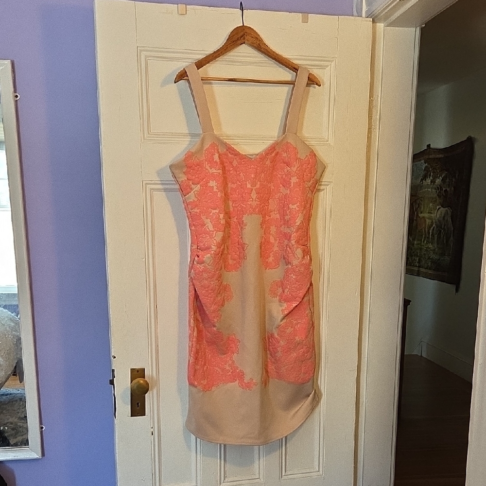 US 14 ASOS Maternity Coral and Beige Bodycon Dress